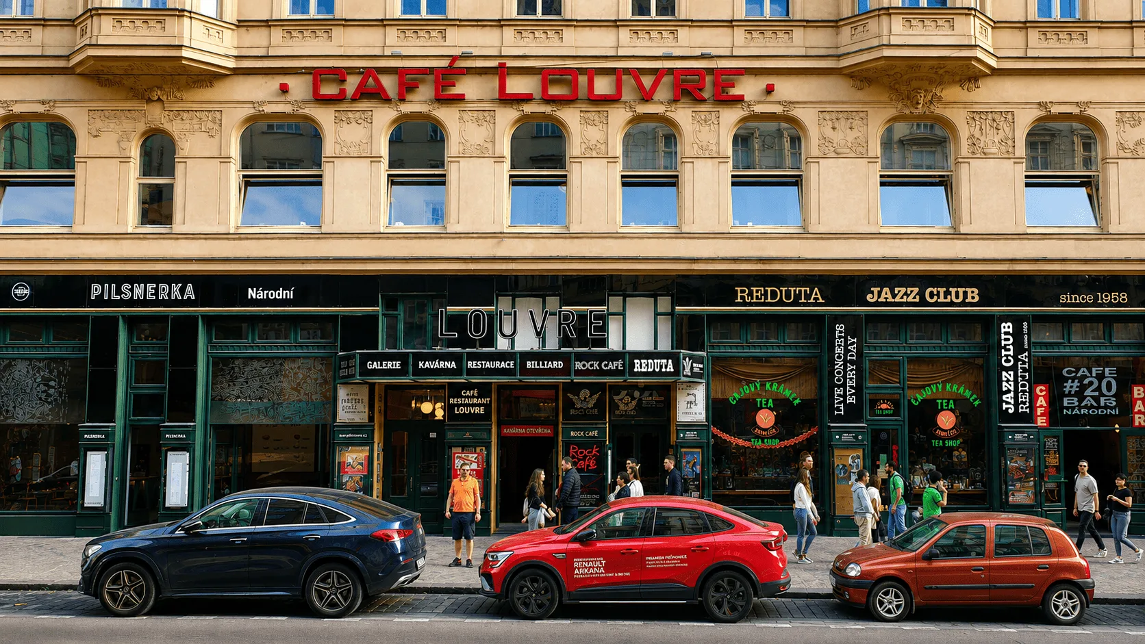 Façade du Café Louvre sur Národní à Prague