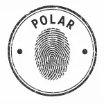 Tampon circulaire anthracite représentant la catégorie « Polar » du blog Les Pas d'Alain avec une empreinte digitale.