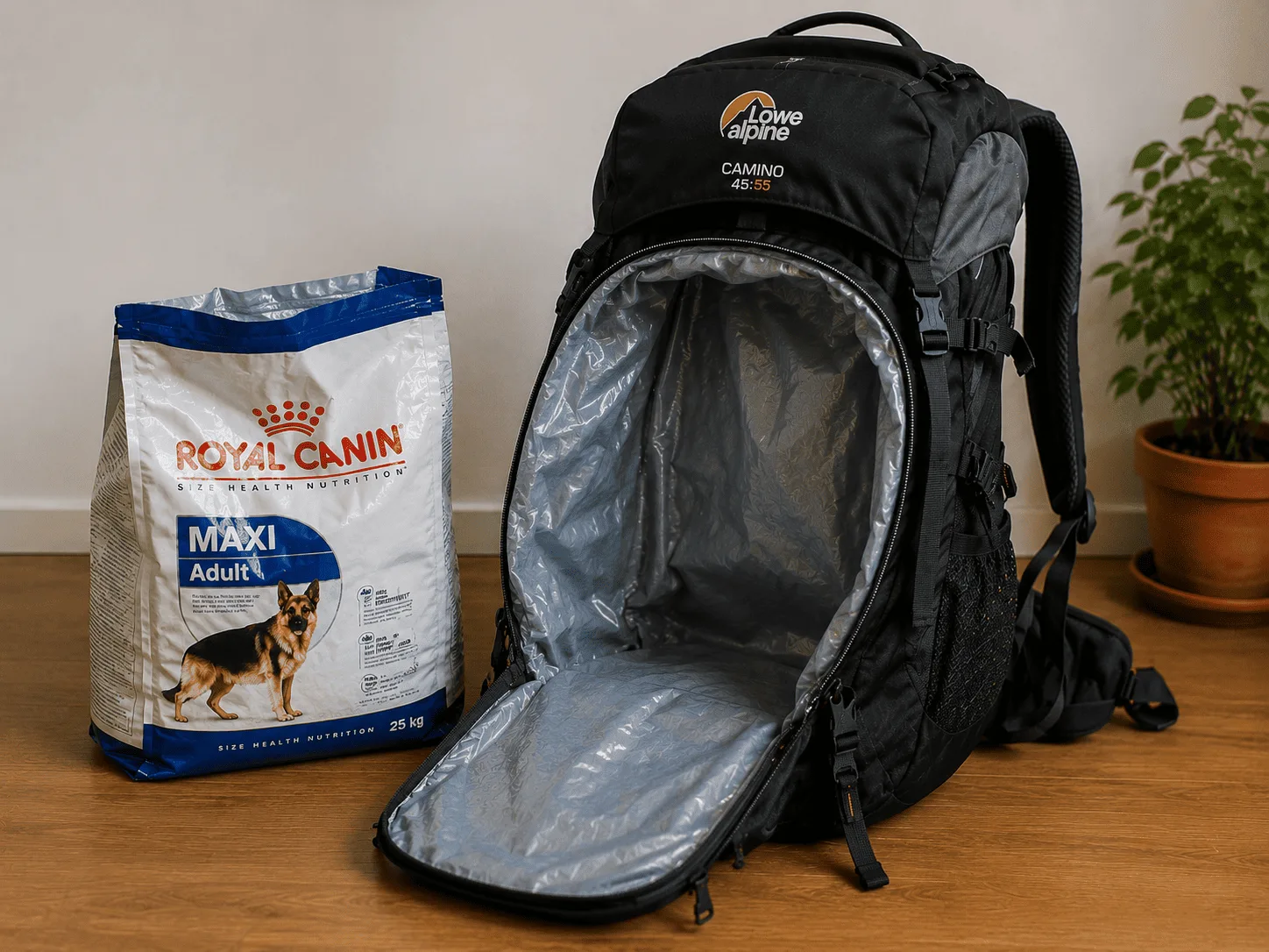 Un sac de nourriture pour chien comme doublure étanche