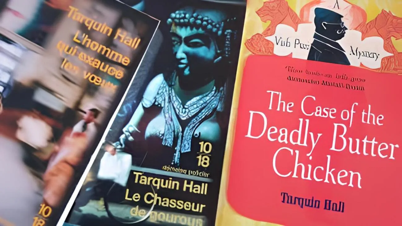Les couvertures des romans de la série Vish Puri, édité en anglais et traduits en français. 