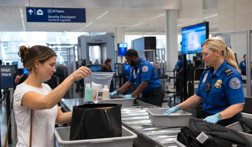 Le contrôle de sécurité à l'aéroprt avec le check des liquides admis en cabine