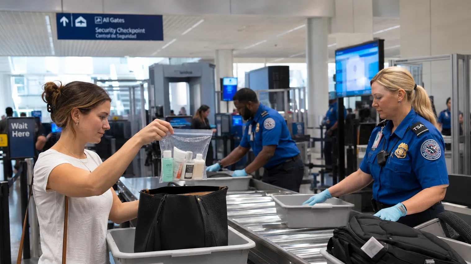 Le contrôle de sécurité à l'aéroprt avec le check des liquides admis en cabine